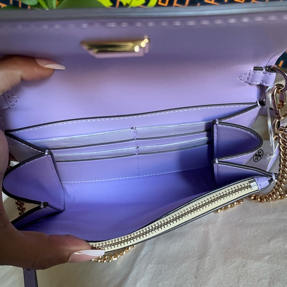 NWT tory burch Emerson dip dye chain crossbody wallet sweet corn lavender - Picture 8 of 15